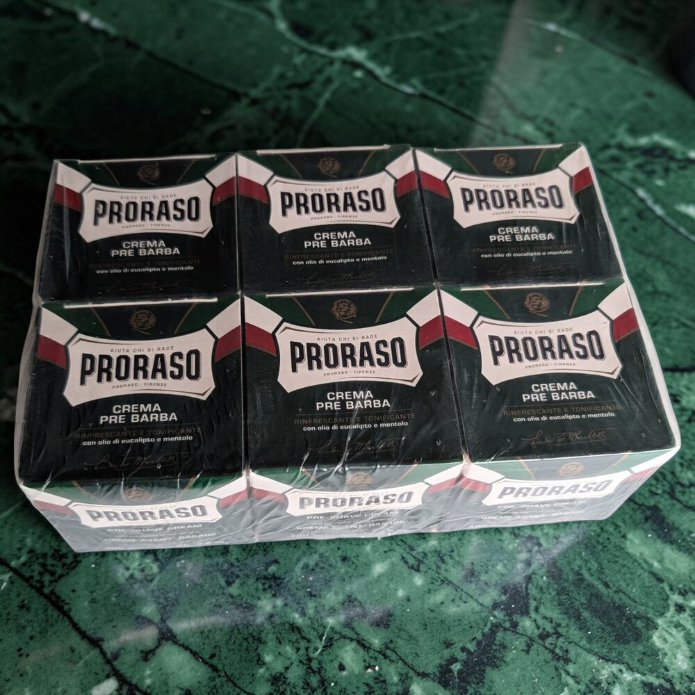 6PC SET Proraso GREEN Pre-Shave Cream Eucalyptus Menthol 3.6oz Barber Lot Bundle